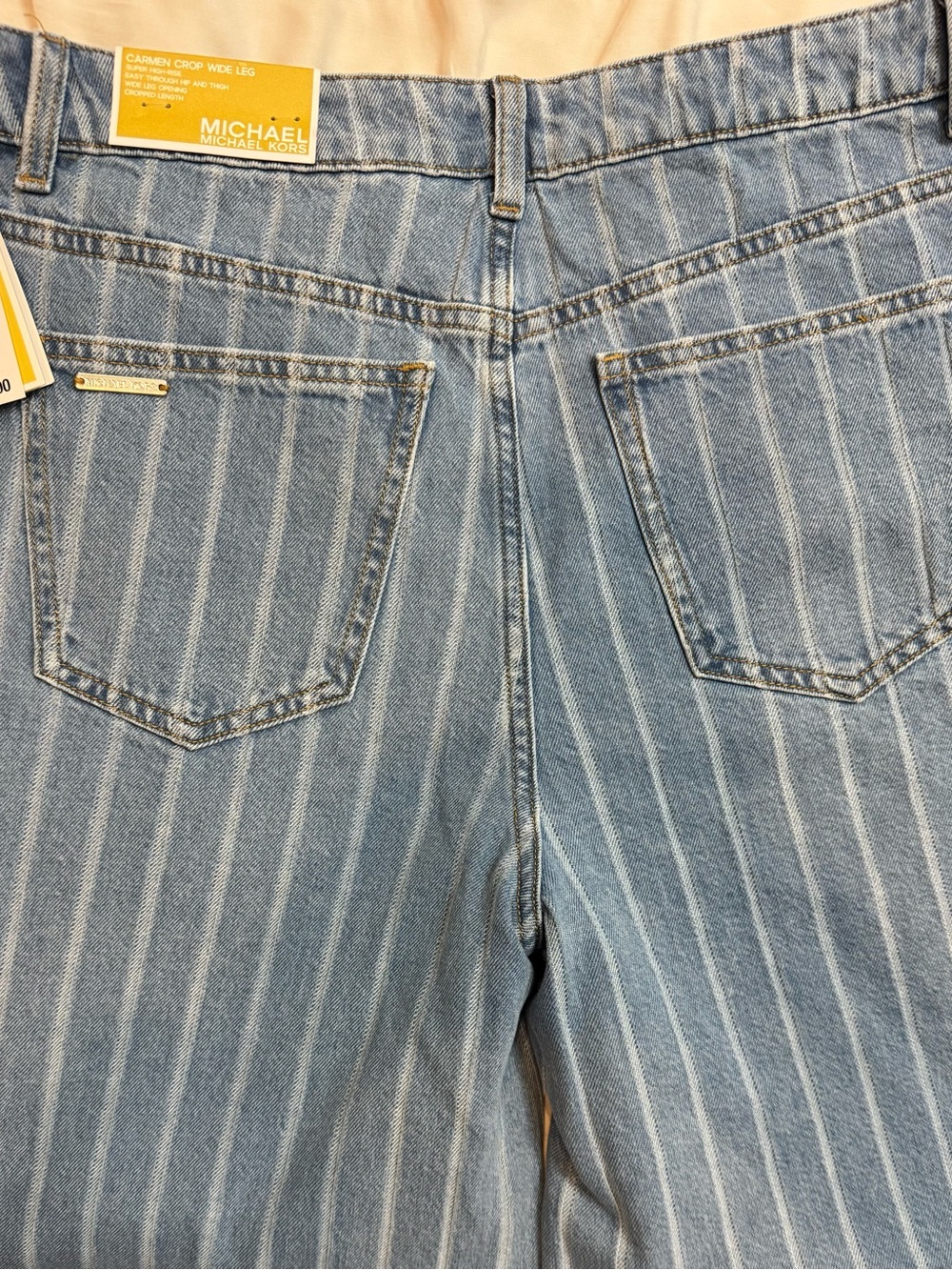 Michael Kors Women’s Cropped Blue Pinstripe Relaxed Jeans
